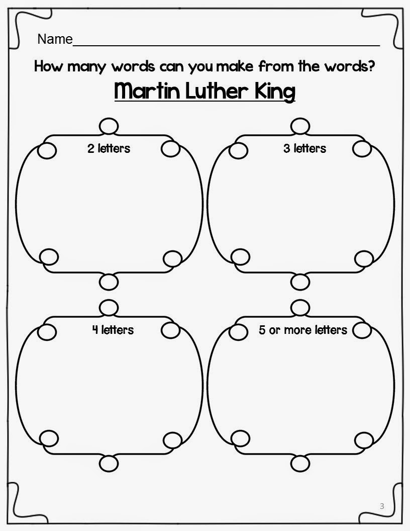 Classroom Freebies Martin Luther King Making Words and Sentences