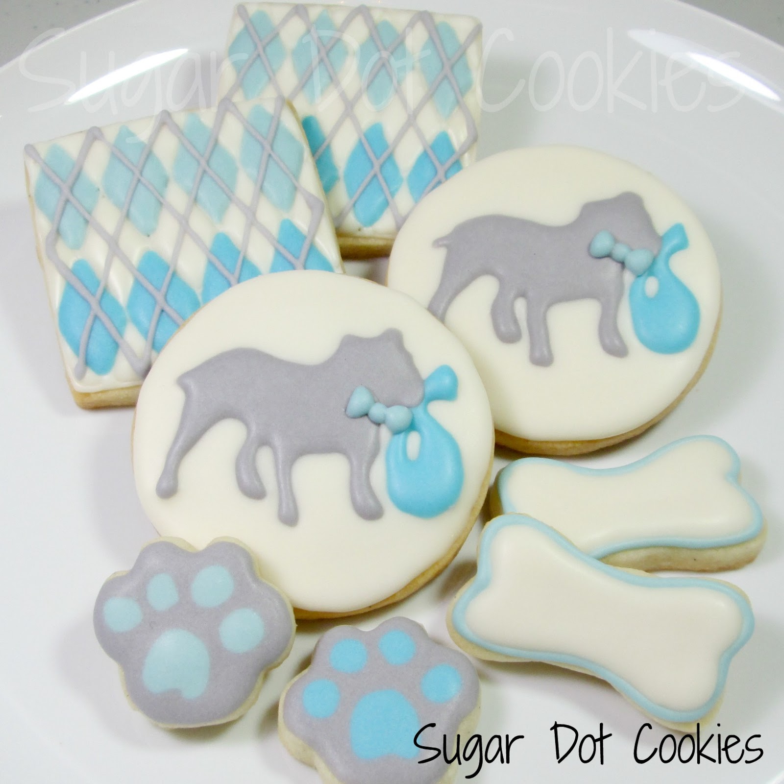 Sugar Dot Cookies: Bulldogs and Argyle Baby Shower Sugar Cookies 