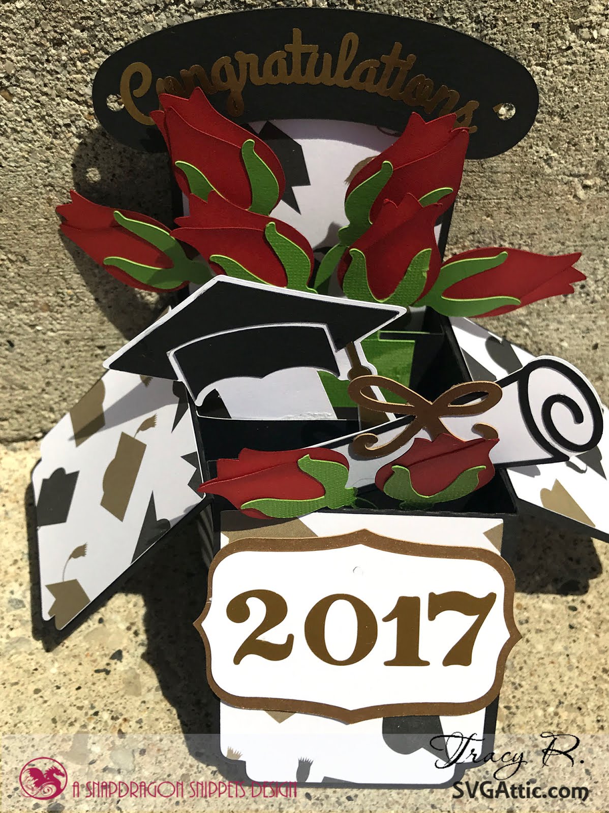 SVG Attic Blog Graduation Box Card with Roses.