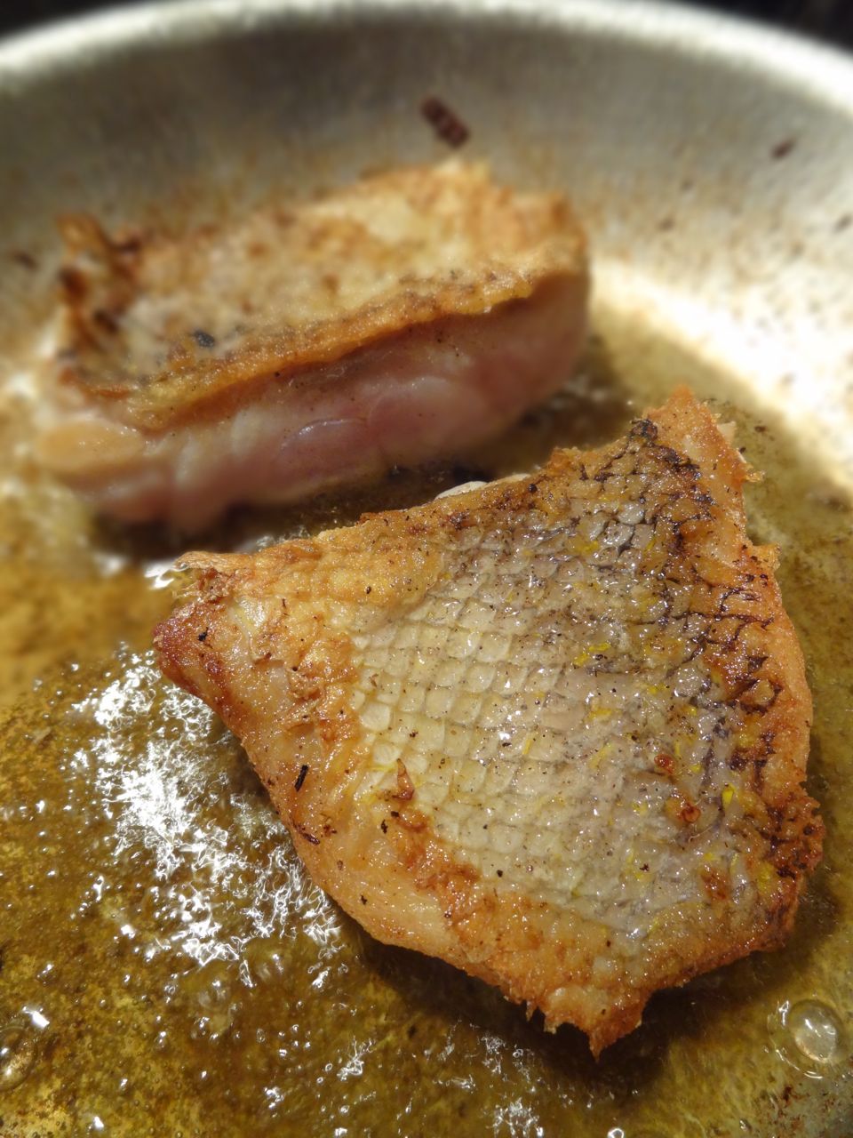 Scrumpdillyicious Pan Seared Tilefish with Wild Mushrooms & Asparagus