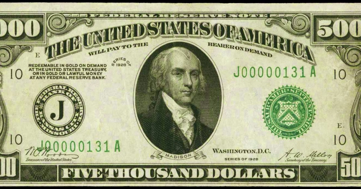 1928 $5000 Federal Reserve Note|World Banknotes & Coins Pictures | Old