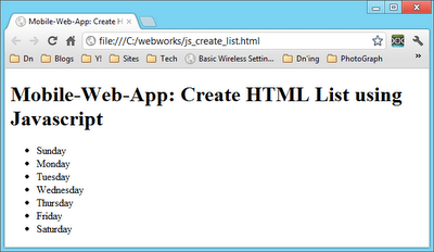 Create HTML List using Javascript