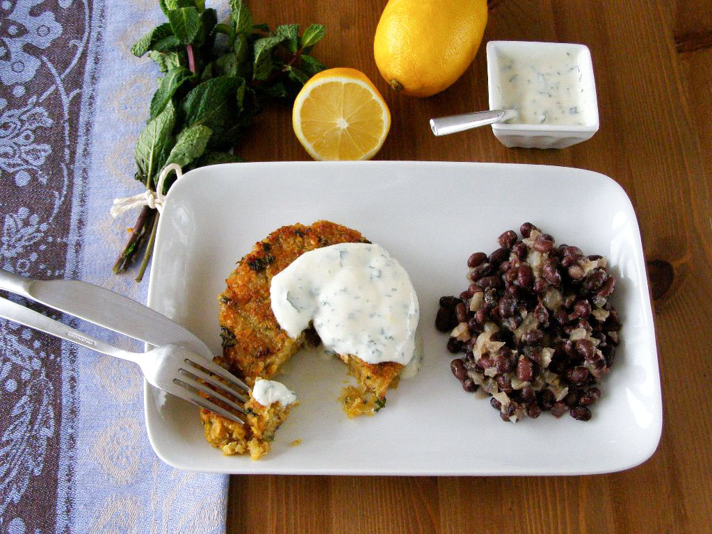 maple•spice Spiced Quinoa and Sweet Potato Cakes with Lemon Mint