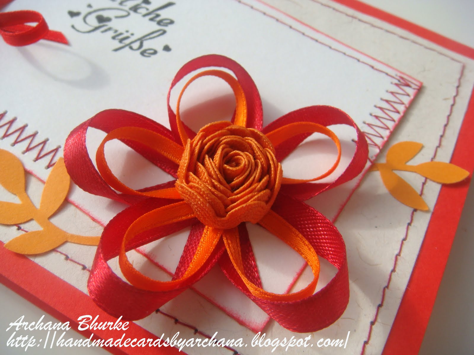 handmade cards by archana some more ribbon flowers ribbon card