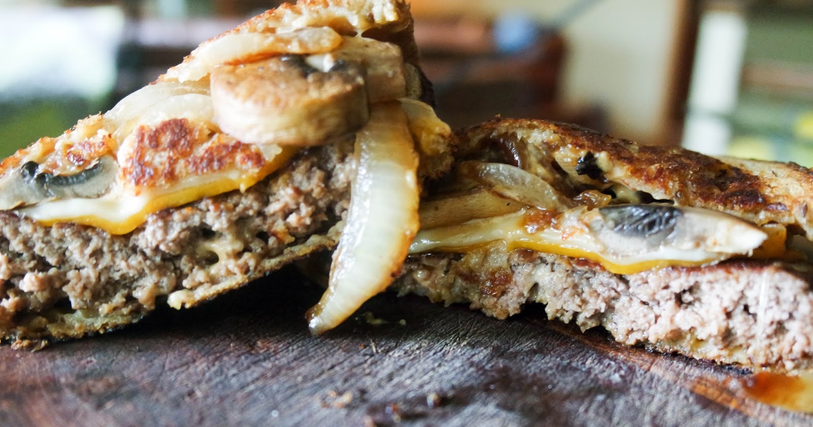 A Table At Robert Ridge Patty Melts with Mushrooms, Onions, Swiss and