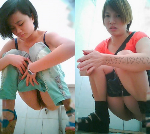 Hidden cam catches several chubby girls pissing on toilet
