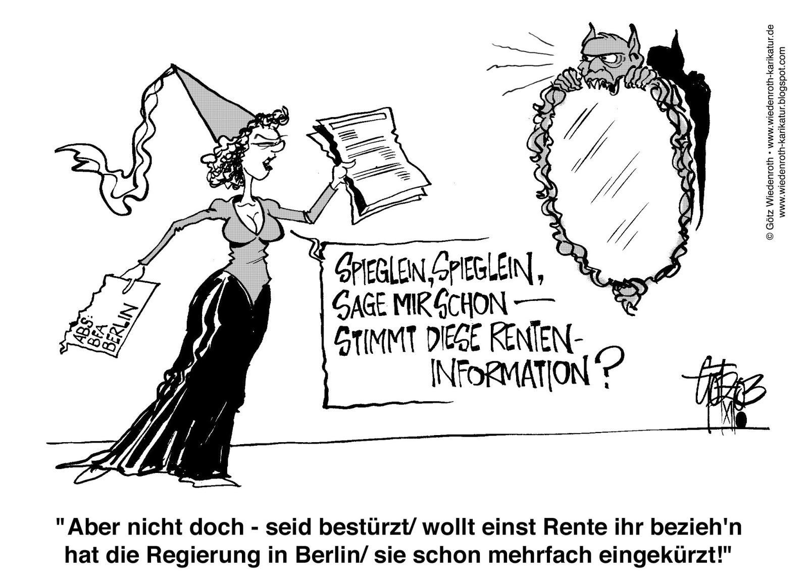 Karikamur Karikatur Wiedenroth Renteninformation Marchenhaftes Von Hinter Den Sieben Bergen Und Den Sieben Politischen Zwergen