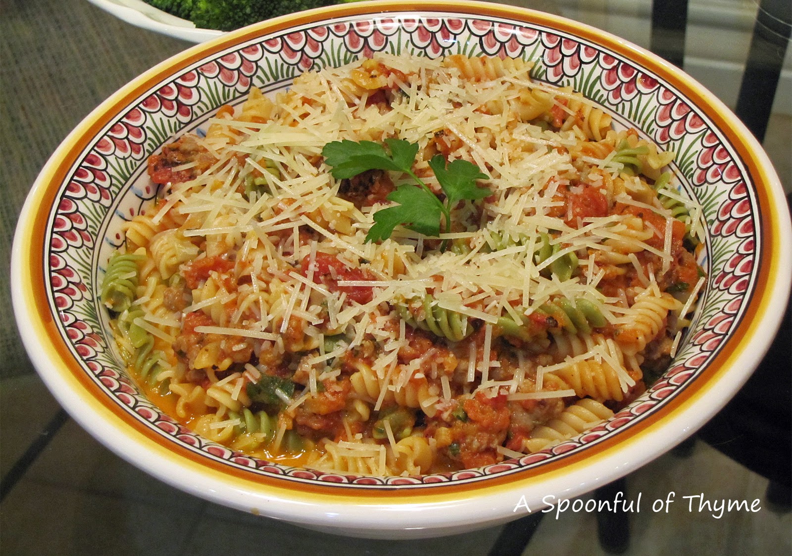 Rotini and Sausage with Spicy TomatoVodka Sauce