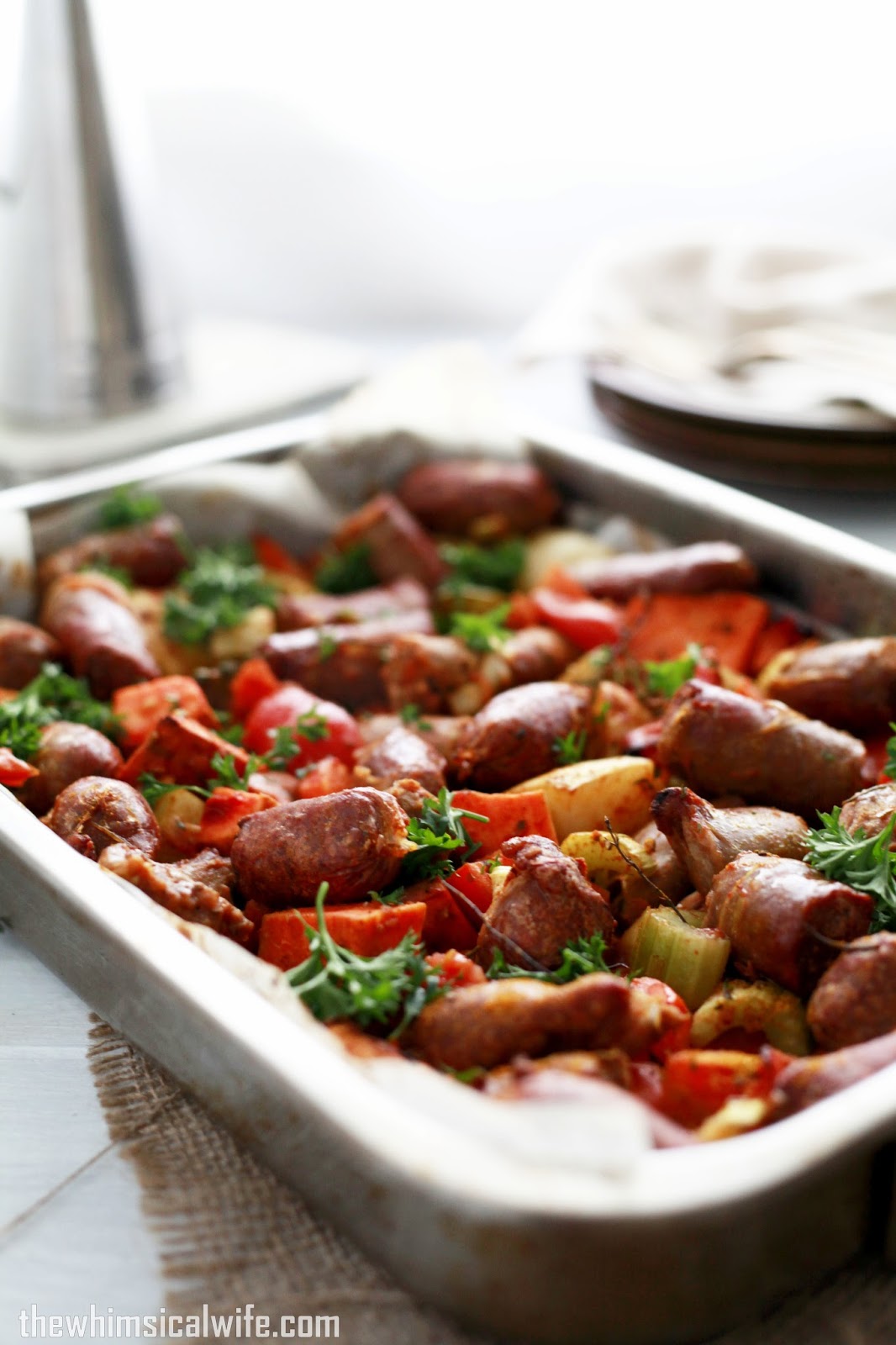 One Pan Devilled Sausage Bake The Whimsical Wife