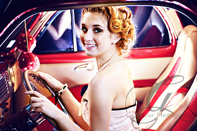 girl and vintage car