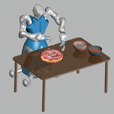 Grafica 3D del robot RoDyMan alle prese con la pizza