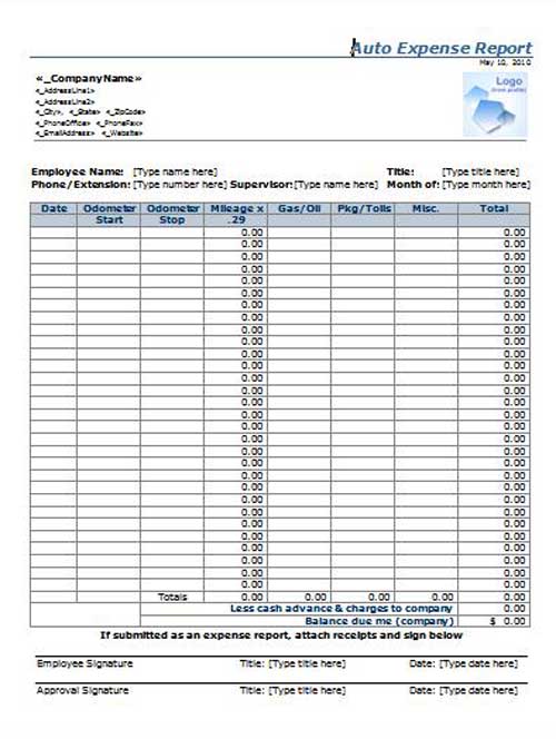 word expense report template