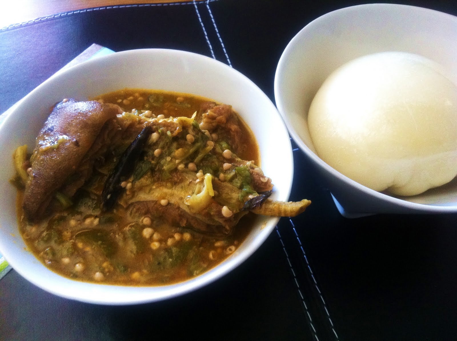Dans Ma Cuisine Fufu okra(with goat meat and dried cod)