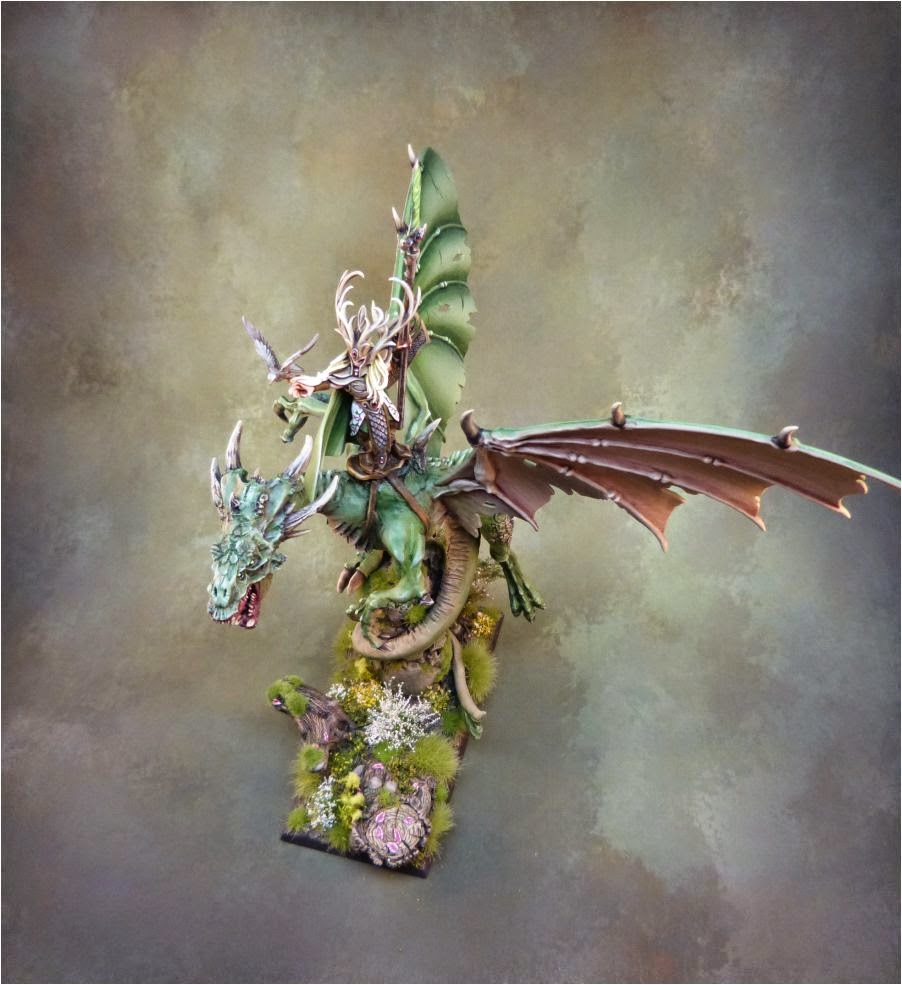 Wood Elves Glade Lord on Forest Dragon finished