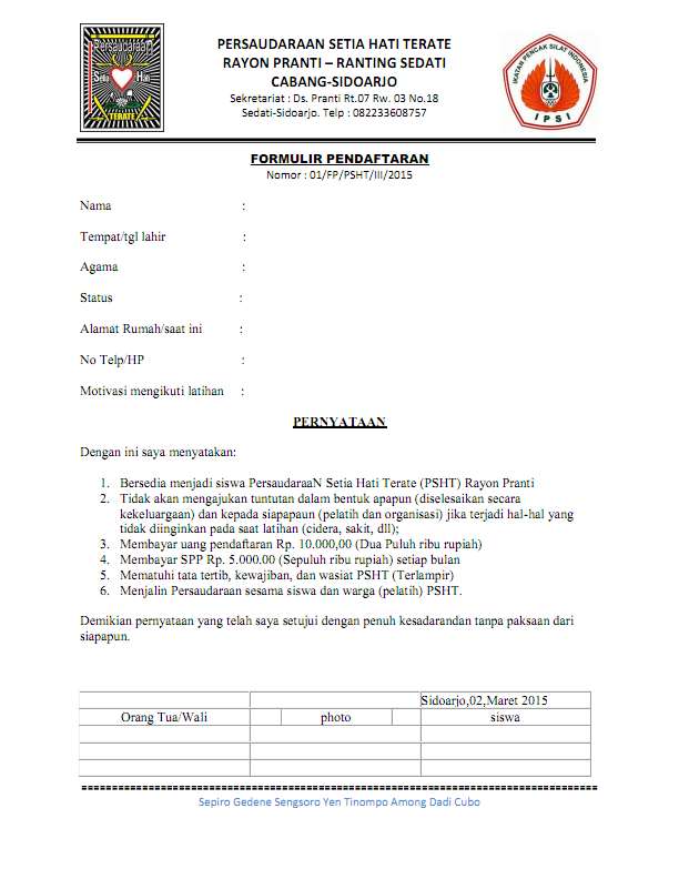 PSHT Formulir Pendaftaran udenghitam