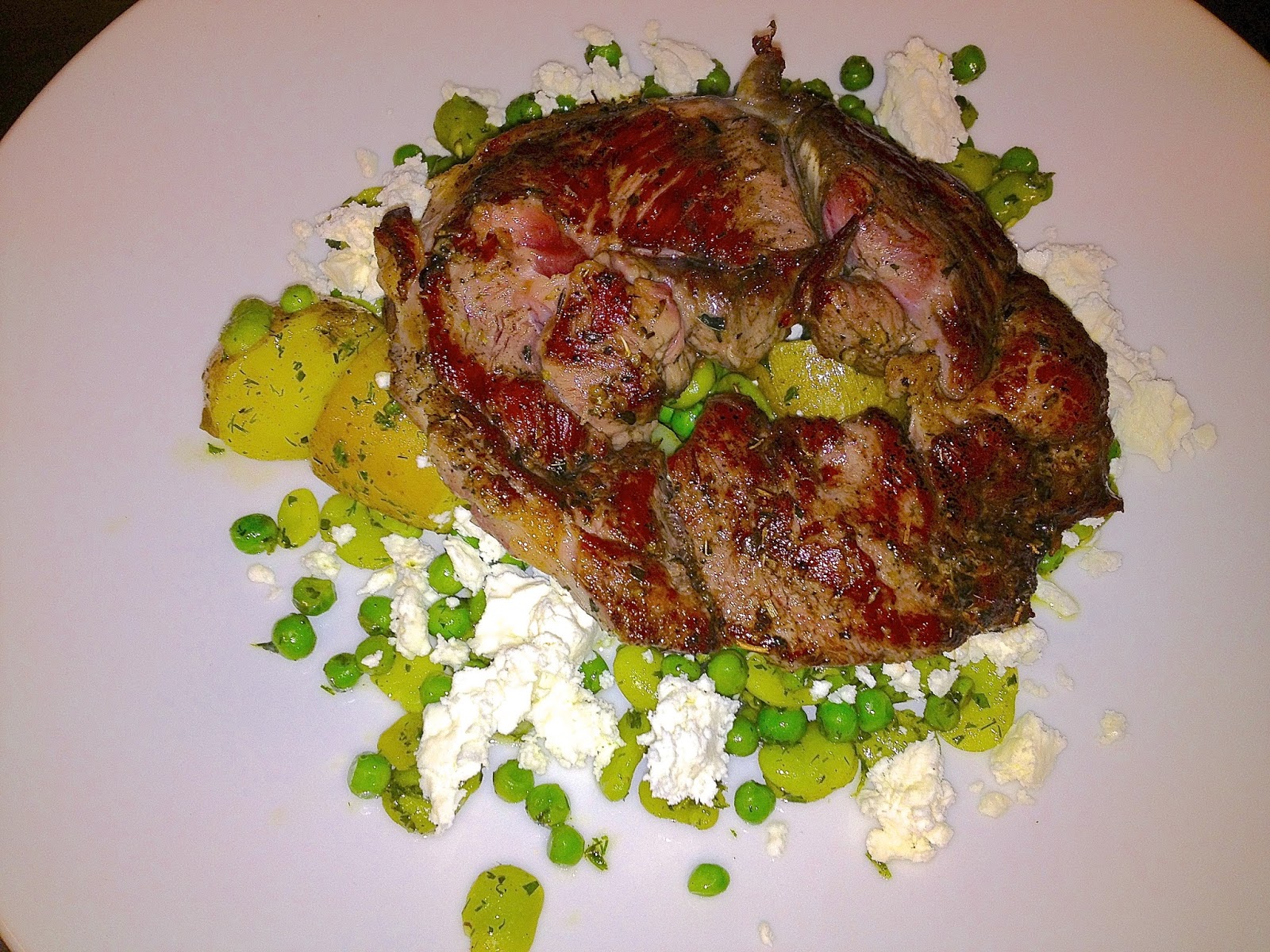 nueva cocina Grilled Lamb Leg Steak, Peas, Broad Beans, Mint, Dill & Feta