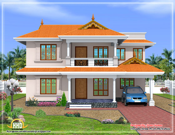 Kerala style sloped roof house - 2350 Sq. Ft. - April 2012