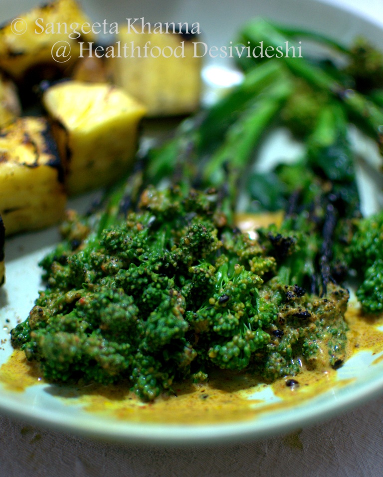 grilling on gas flame pineapple and broccoli grilled to perfection...