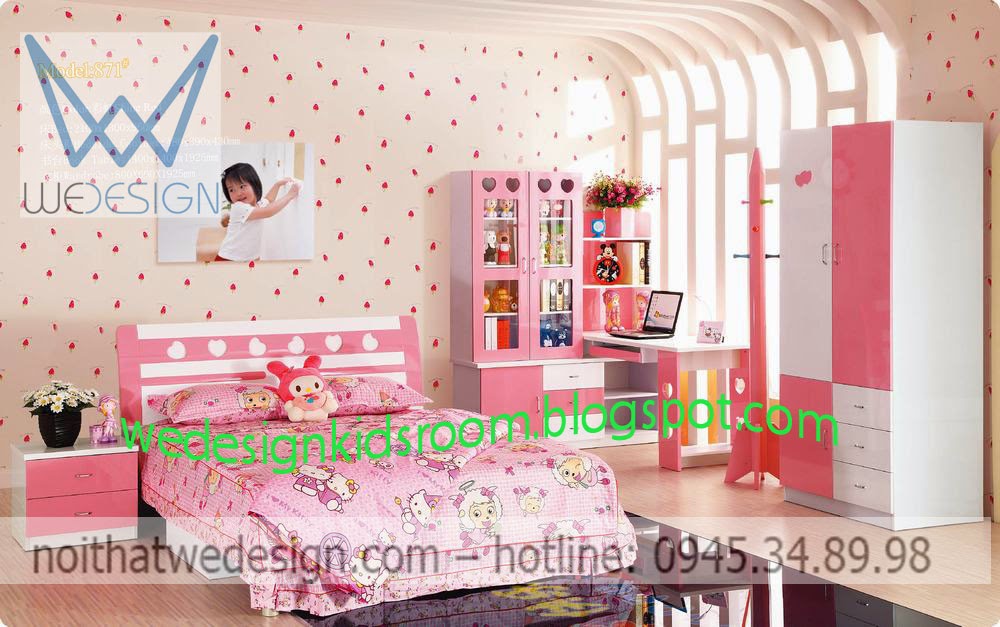 Phòng ngủ trái tim màu hồng dễ thương cho con gái yêu