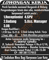 Lowongan Kerja PT Denyut Expansi Lampung Mei 2013