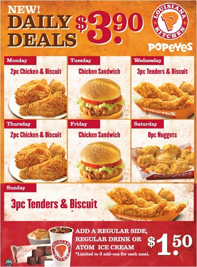 FoodieFC: Popeyes Singapore: $3.90 New Daily Deals