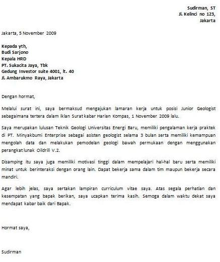 Contoh Surat Lamaran Kerja Pt Jasa Marga Contoh Surat