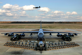 Munitions on display  infront of a B-52 to show the full capabilities of the B-52 Stratofortress.