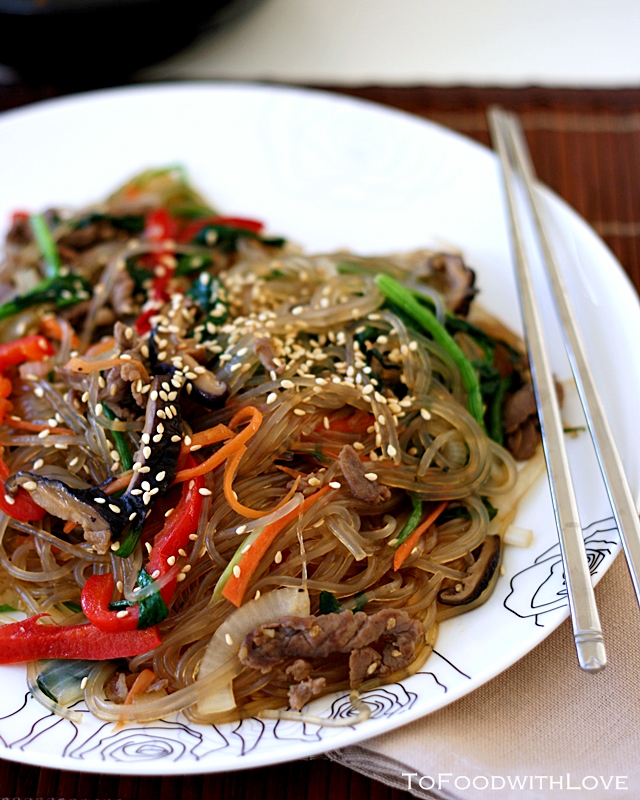 To Food with Love Japchae (Korean Stirfried Sweet Potato Noodles)