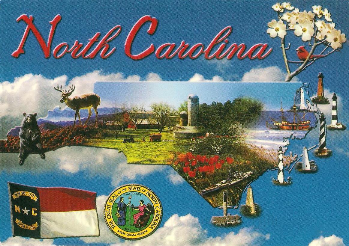 More POSTCARDS & STAMPS USA Map North Carolina