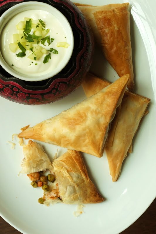 Thyme Chickpea Samosas with Raita dip; and a Thank You dinner