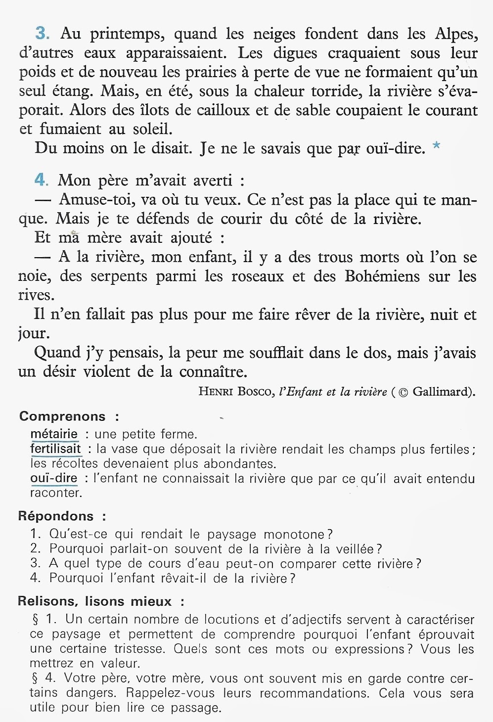Livre Lampe Magique Gallimard L enfant et la rivi¨re henri bosco littérature au primaire