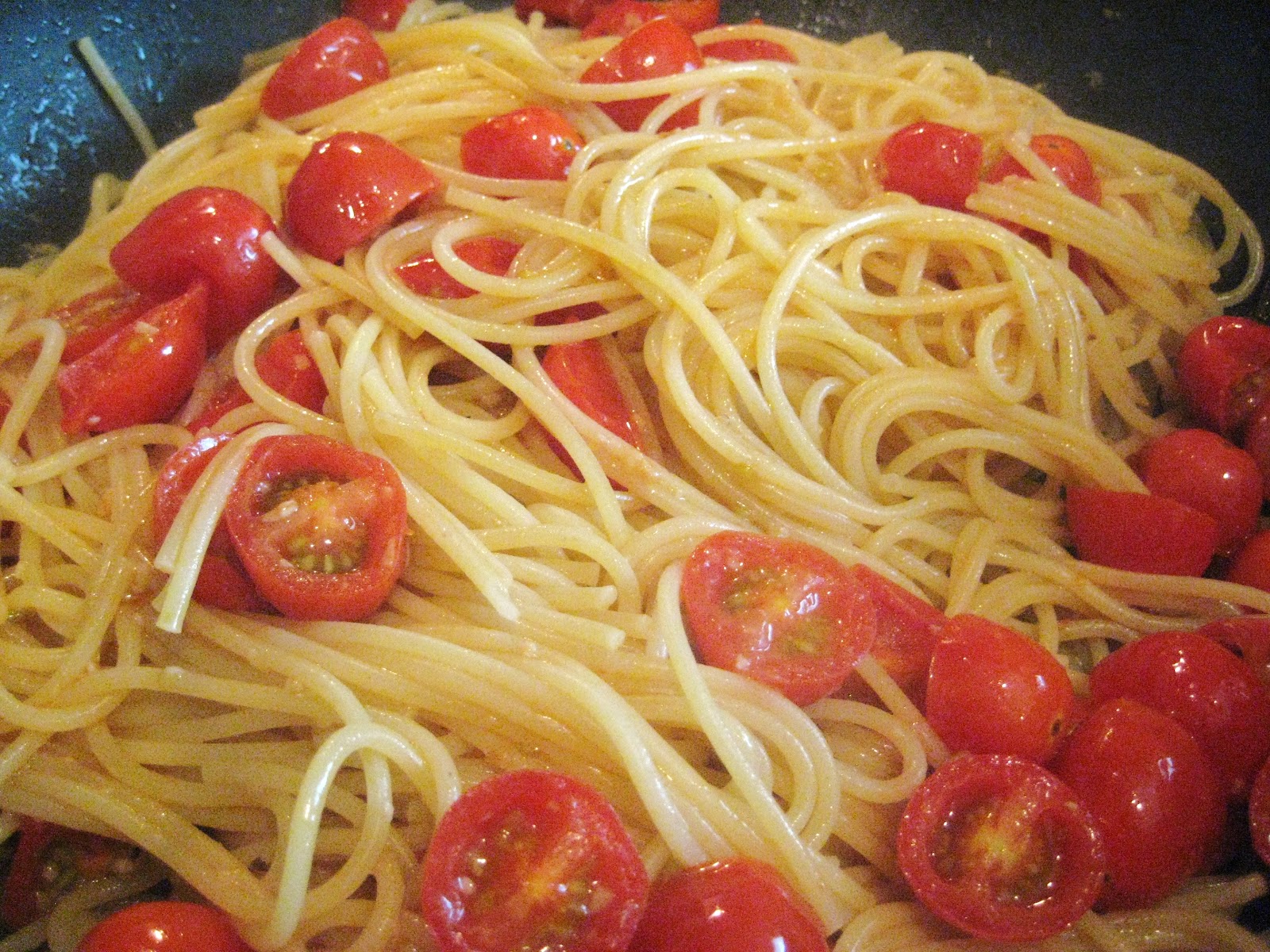 Britt's Apron Sauteed Basil and Grape Tomato Spaghetti