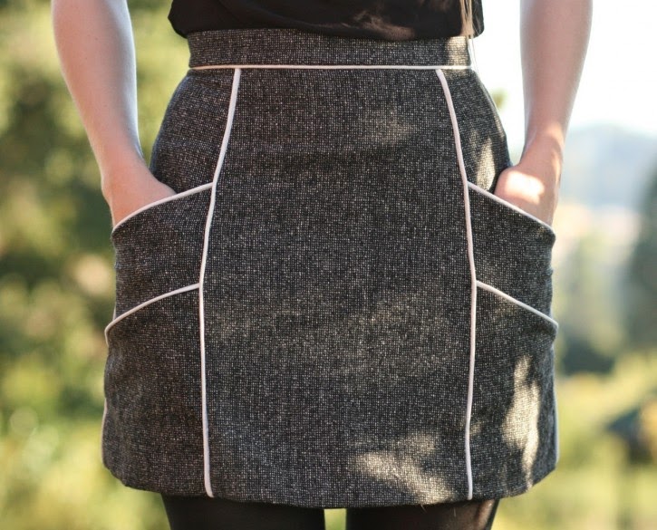 Sew Scoundrel DIY tutorial Piping detailed wool skirt