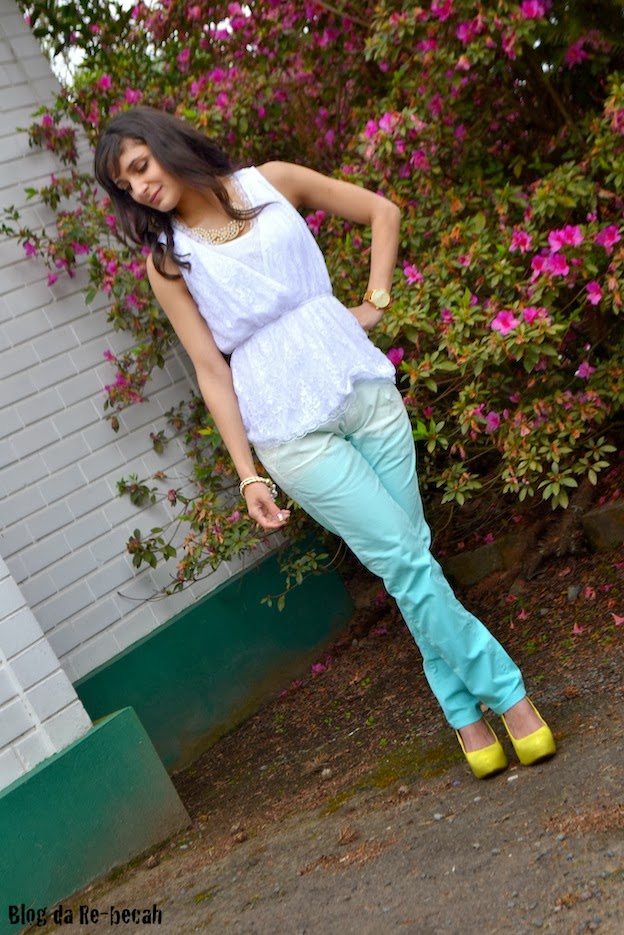 Blog da Reh: Look do dia: Calça Jeans Verde Água Ombré - Nete \u0026 Sil Modas