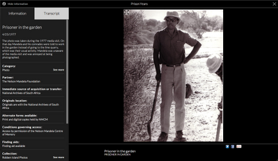 Imagen del archivo multimedia online muestra información y una fotografía de Nelson Mandela.