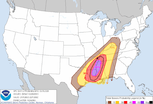 SPC severe weather probability within 25 miles of a given location.