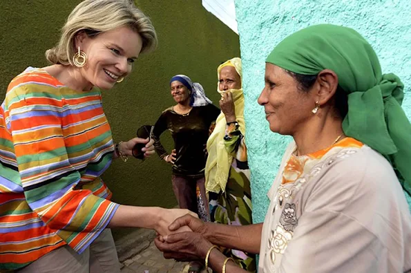 Queen Mathilde of Belgium is welcomed as she arrives to Langae Health center on the third day, part of a four days visit of Belgium Queen in Ethiopia 