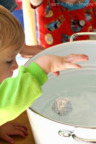 Water science for toddlers - sink or float with common household items.