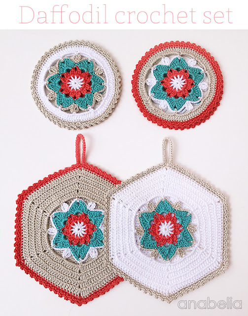 Daffodil crochet coasters and potholders by Anabelia