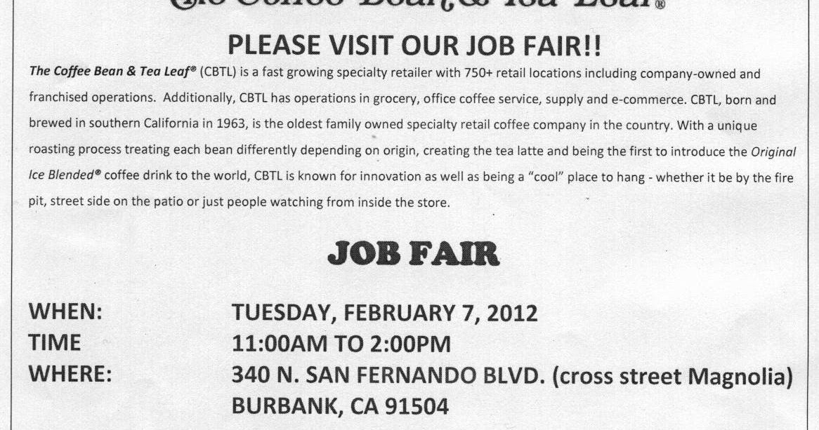 My Monrovia Business Blog Job Fair for Coffee Bean on Tuesday