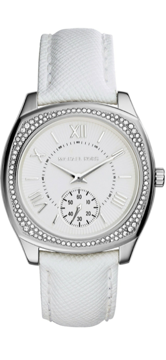 Michael Kors Bryn Stainless Leather-Strap Watch white