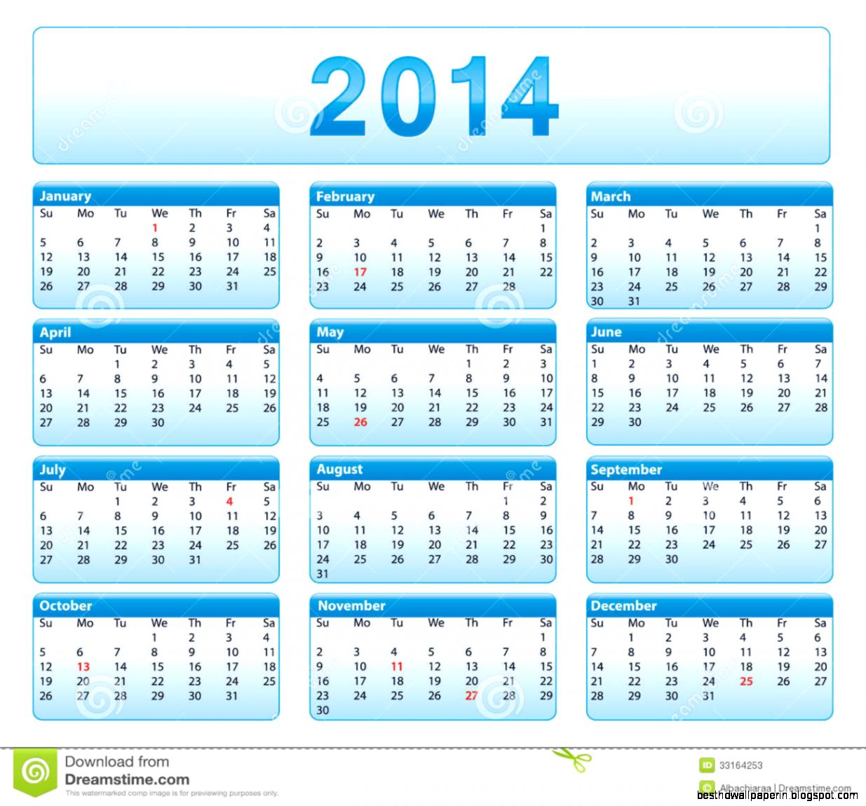 2014 Calendar with Holidays 2014 Calendar with Holidays