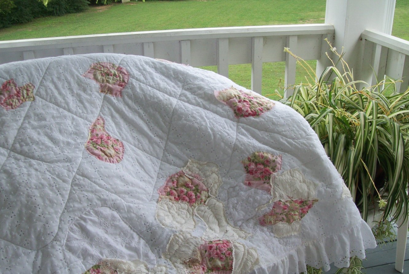 Tea's Hope Chest Rose Eyelet Coverletwith Shabby Trims
