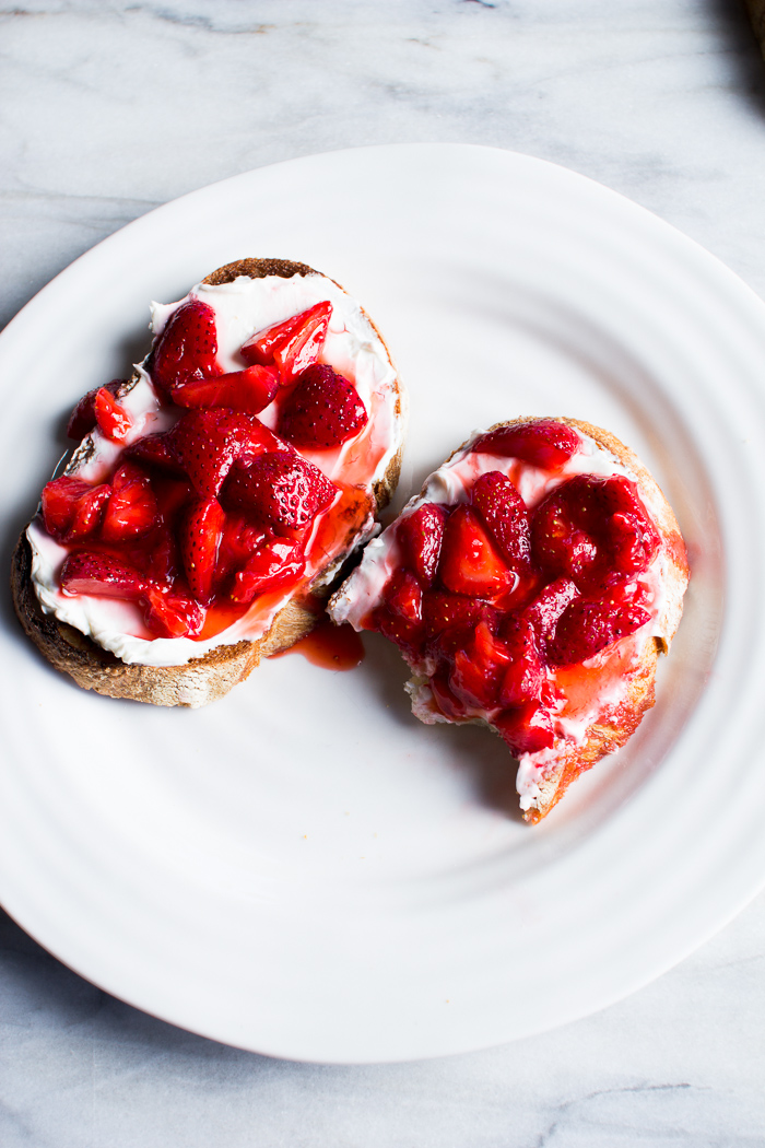 Flourishing Foodie Cream Cheese and Macerated Strawberry Toast