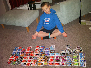 football cards all over the carpet