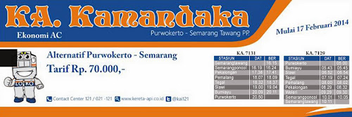 Jadwal Kereta KA Kamandaka Semarang Purwokerto