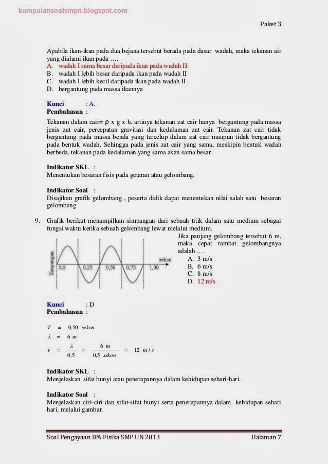 Soal dan Pembahasan UN+Try Out+US Fisika Kelas 9 SMP Paket