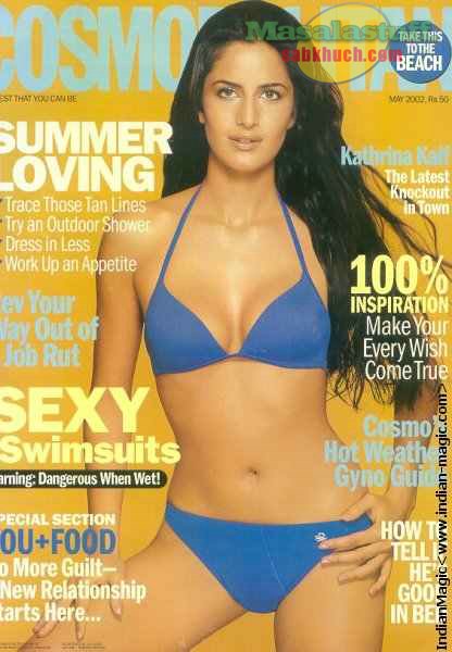 Katrina Kaif in blue bikini on cosmopolitan cover - (2) - Katrina Kaif Hottest Unseen Pics - Navel, Bikini Show