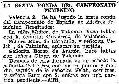 Recorte de ABC sobre el II Campeonato Femenino Individual de España, 3 de agosto de 1951