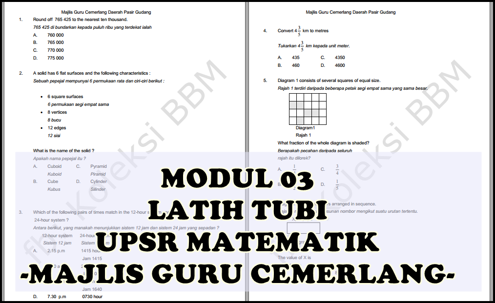 BAHAN UPSR 2016 MODUL 3  LATIH TUBI UPSR MATEMATIK UPSR MAJLIS OLEH